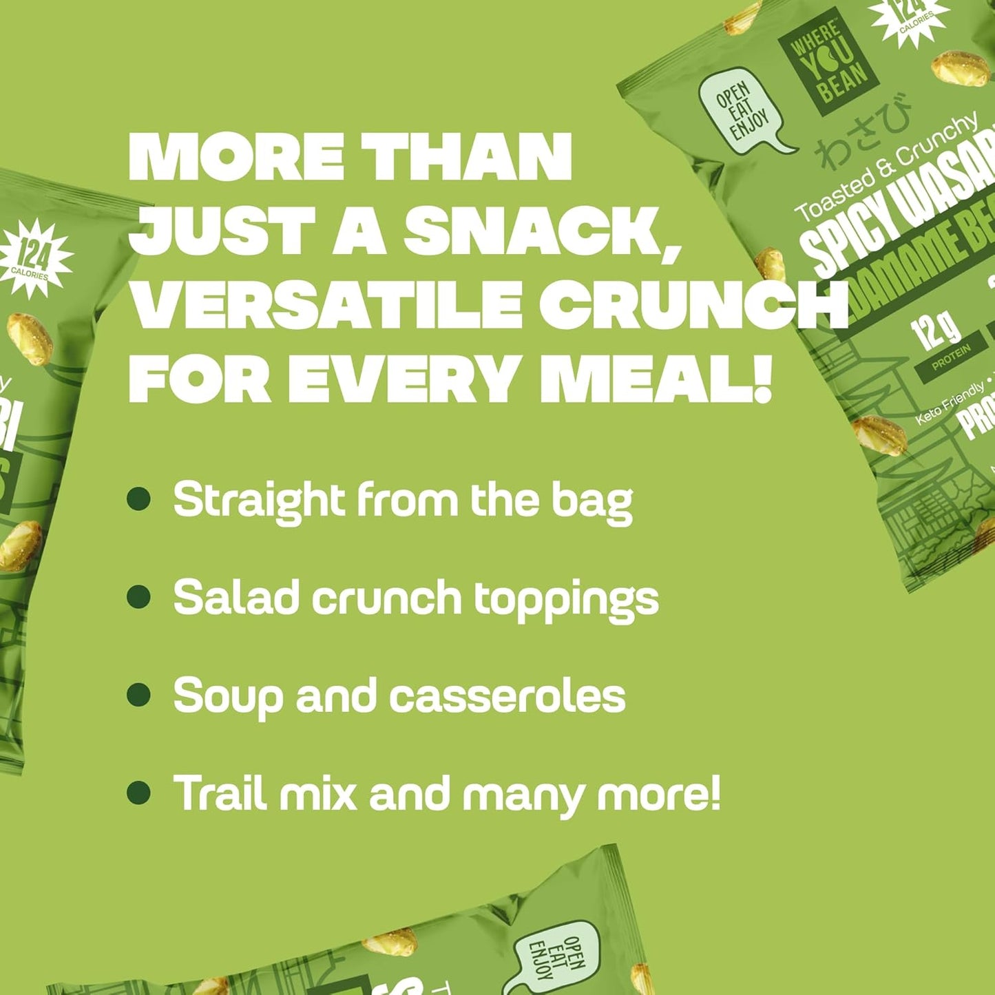 Spicy Wasabi - Toasted & Crunchy Edamame Snacks (8 pack) 0.9oz