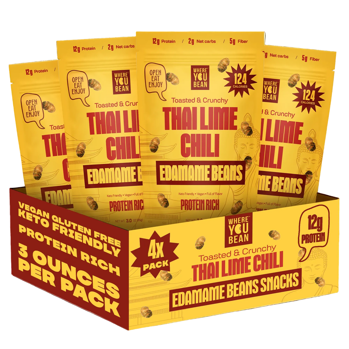 Thai Lime Chili 3oz Large Pack - Toasted & Crunchy Edamame Snacks (4 pack)